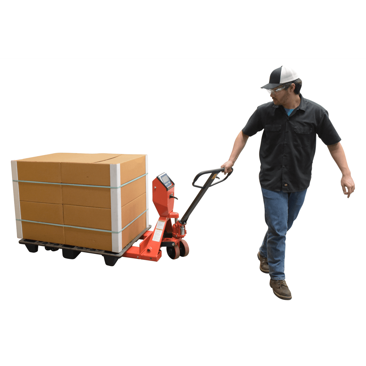 Vestil Steel Low Profile Pallet Truck with Scale 66 In. x 28 In. x 48 In. 5000Lb. Red PM-2748-SCL-LP