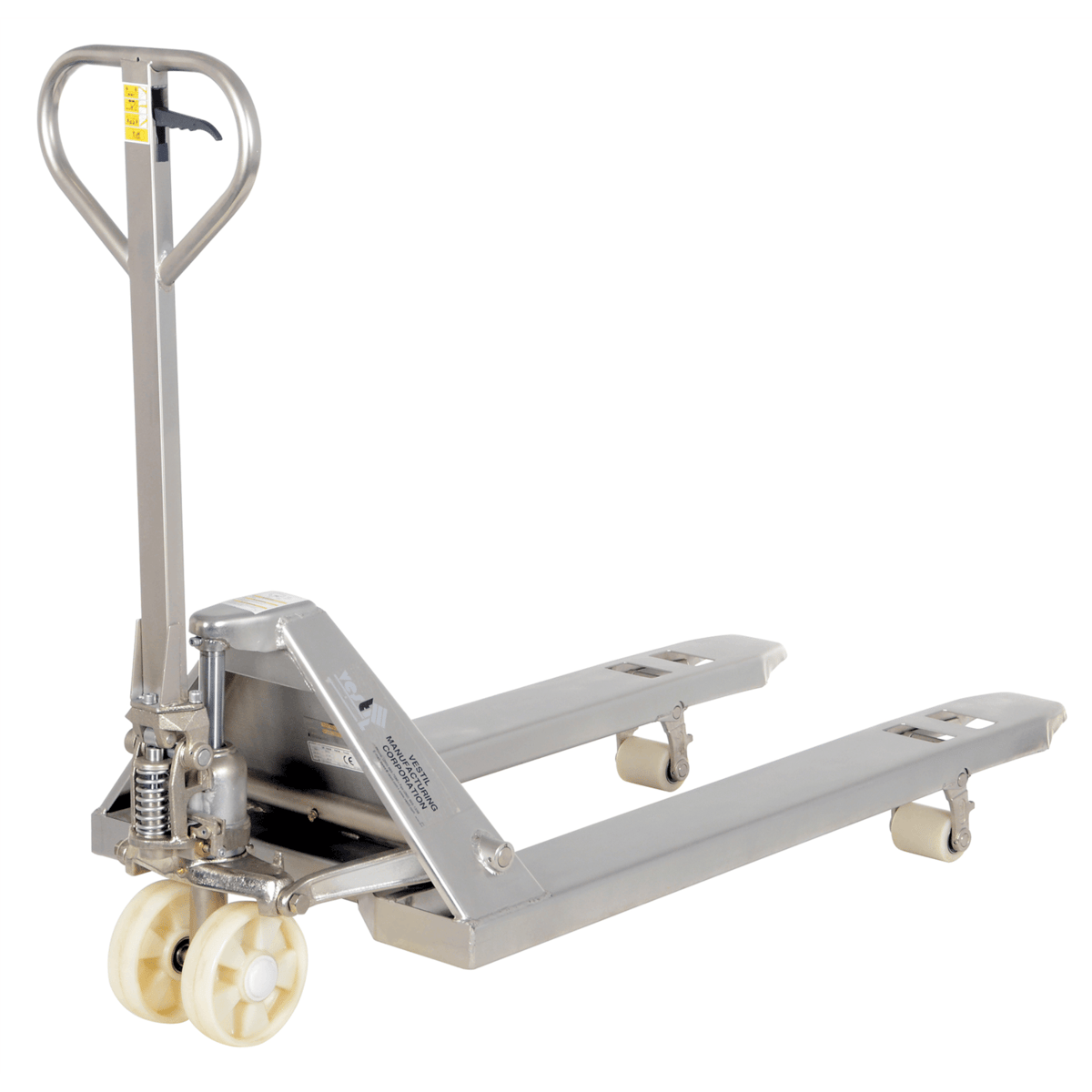 Vestil 304 Stainless Steel Frame Pallet Truck 61 In. x 27 In. x 48 In. 5500 Lb. Silver PM5-2748-SFF