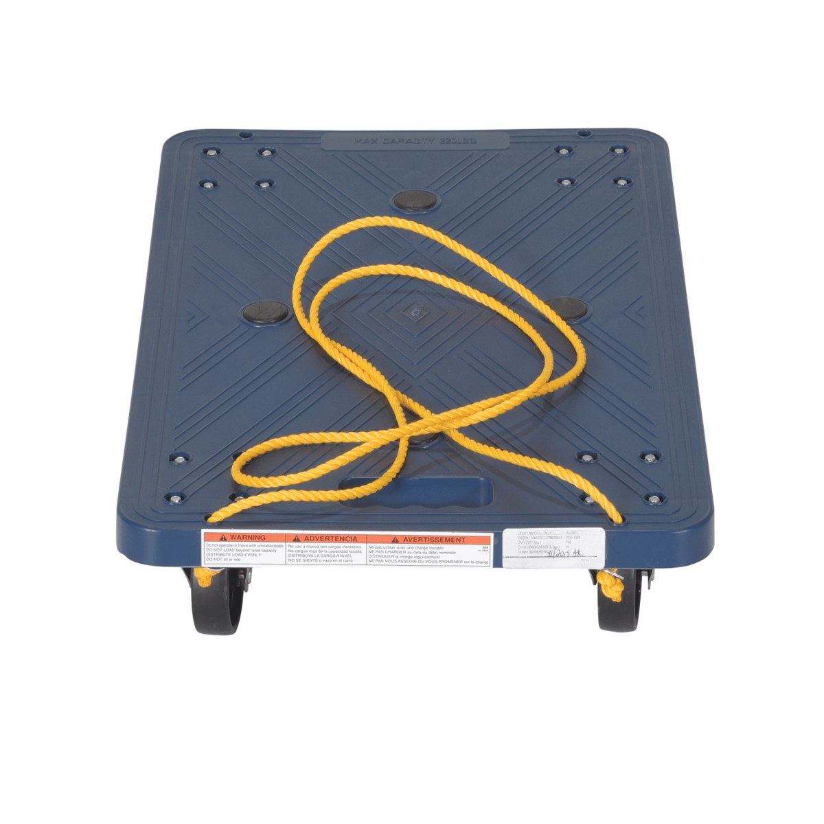 Vestil Polyethylene Dolly with Pull Rope 24 In. x 16 In. x 4-7/16 In. 220 Lb. Blue POS-1624-ROPE