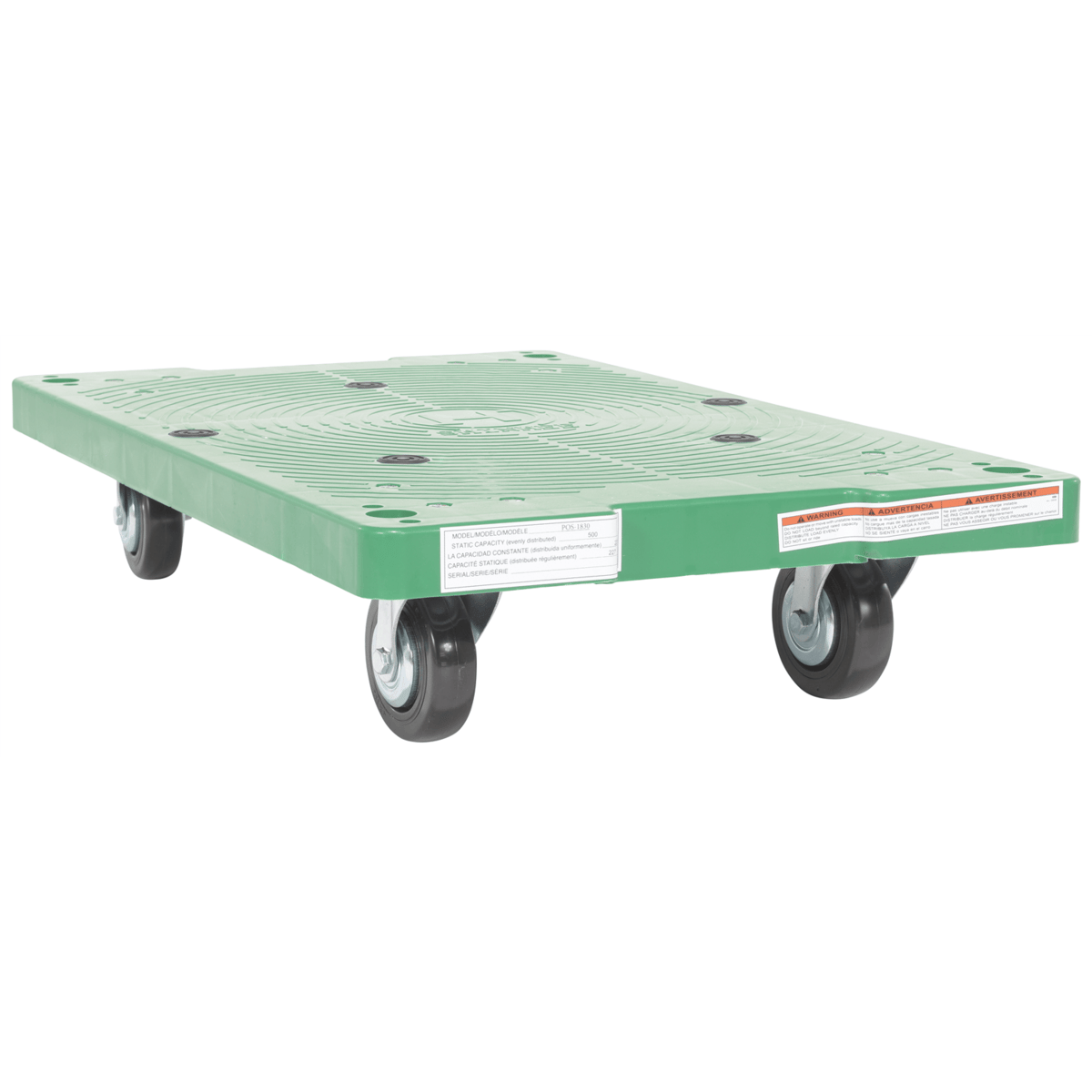 Vestil Polyethylene Dolly 30 In. x 18 In. x 6-5/16 In. 500 Lb. Capacity Green POS-1830