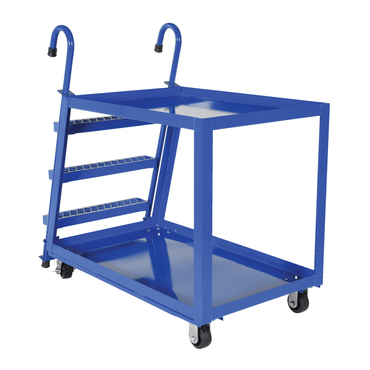 Vestil Steel Stock Picker 2 Shelf w/Mold On Rubber Casters 51-3/4Inx27-7/8Inx50-1/8In 1,000Lb Blue