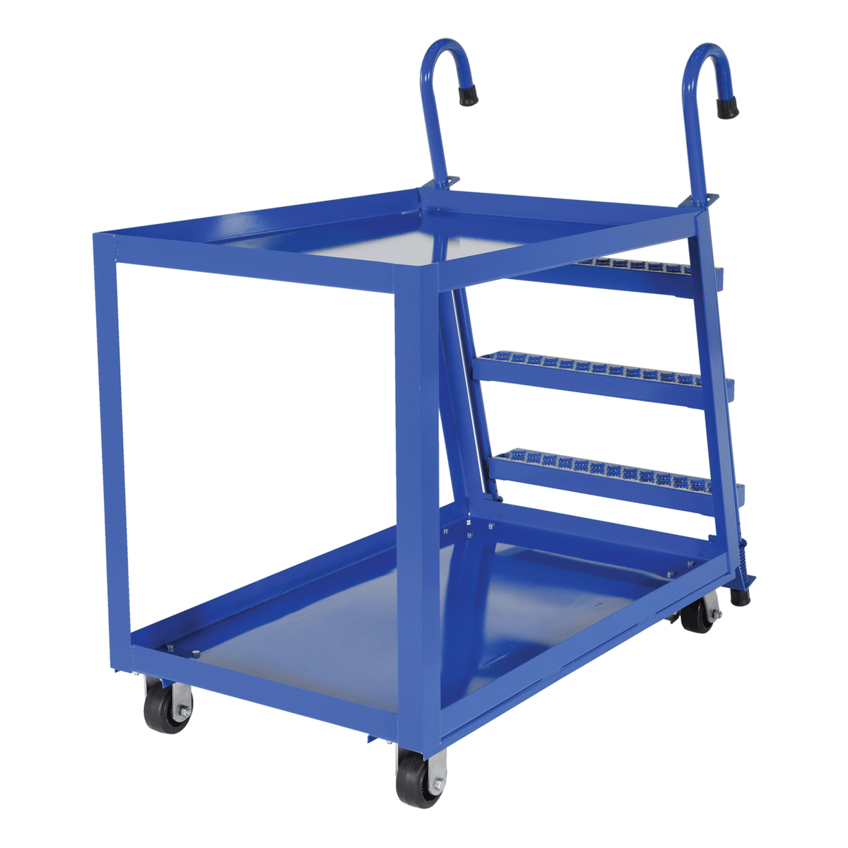 Vestil Steel Stock Picker 2 Shelf w/Mold On Rubber Casters 51-3/4Inx27-7/8Inx50-1/8In 1,000Lb Blue