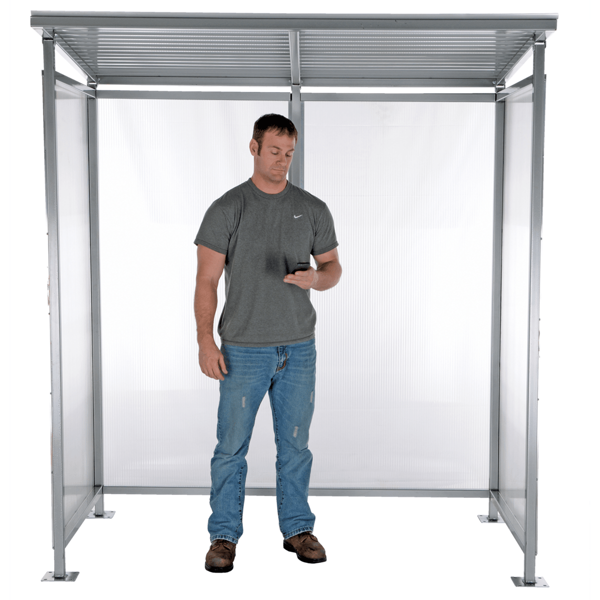 Vestil Steel Smoking Shelter Bus Stop 3-4 Person Capacity Silver SSH-7939-80