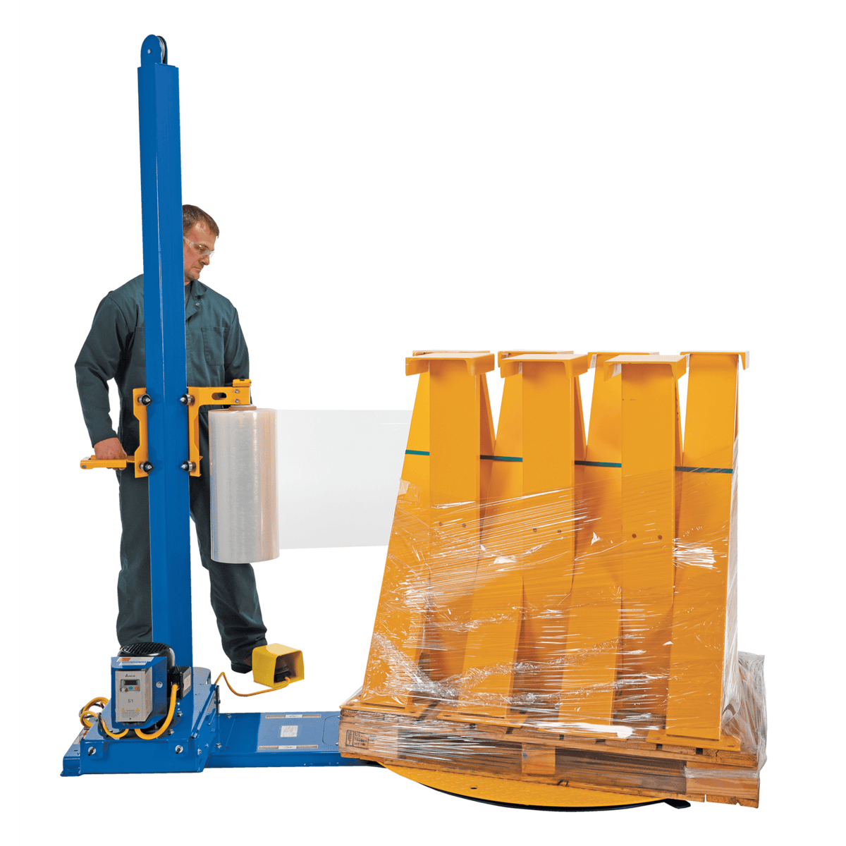 Vestil Steel Semi-Automatic Stretch Wrap Machine 50In Turntable Diameter 4,000 Lb Blue/Yellow SWA-50