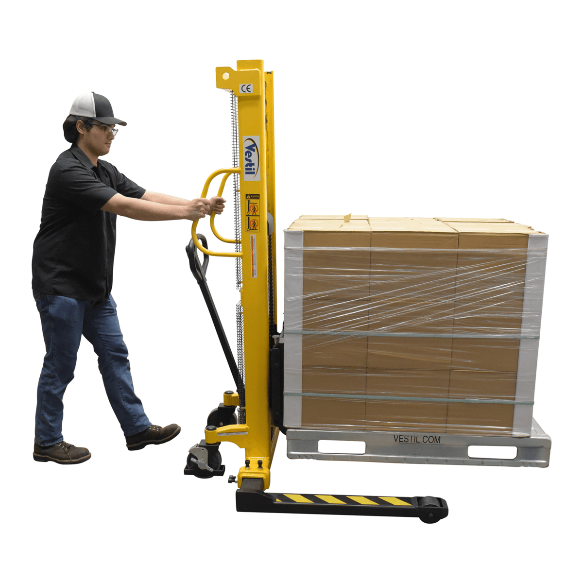 Vestil Steel Manual Stacker Adjustable Forks/Legs 2,000 Lb. Capacity Yellow VHPS-2000-AA