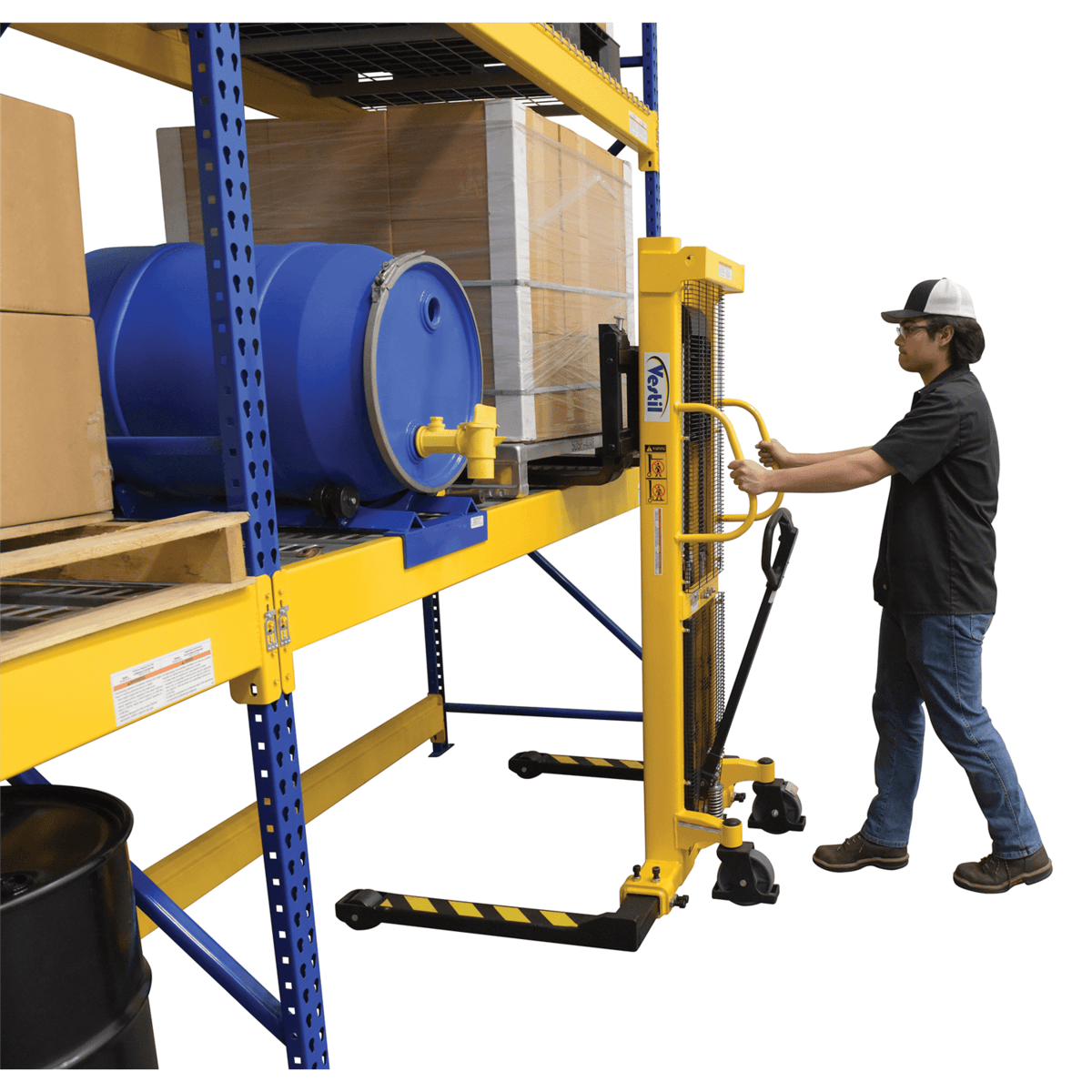 Vestil Steel Manual Stacker Adjustable Forks/Legs 2,000 Lb. Capacity Yellow VHPS-2000-AA