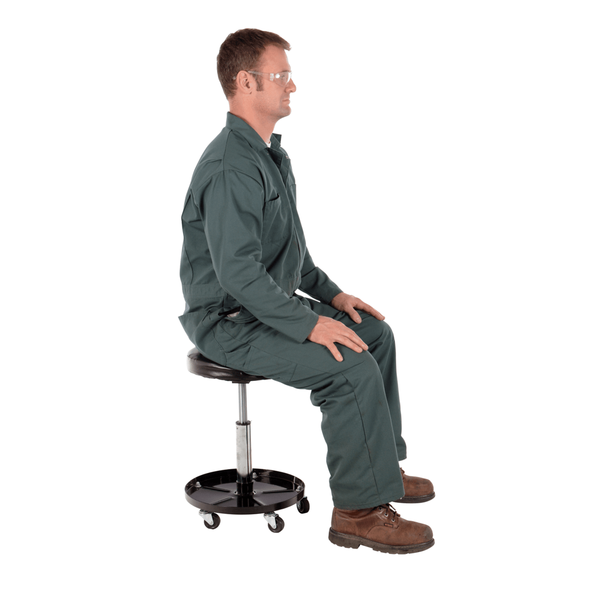 Vestil Ergonomic Foamed Polyurethane Assembly Worker Stool with Casters 300 Lb. Black/Silver WLPS-2