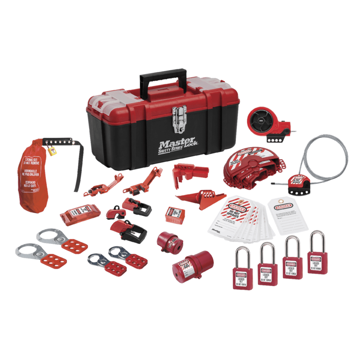Master Lock® Lockout Toolbox, Valve and Electrical Device Assort, 4 ZENEX™ Padlocks, 1457VE410KAPRE