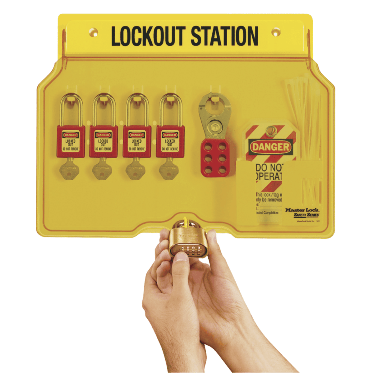 Master Lock® 4-Lock Padlock Station, ZENEX™ Thermoplastic Padlocks, 1482BP410