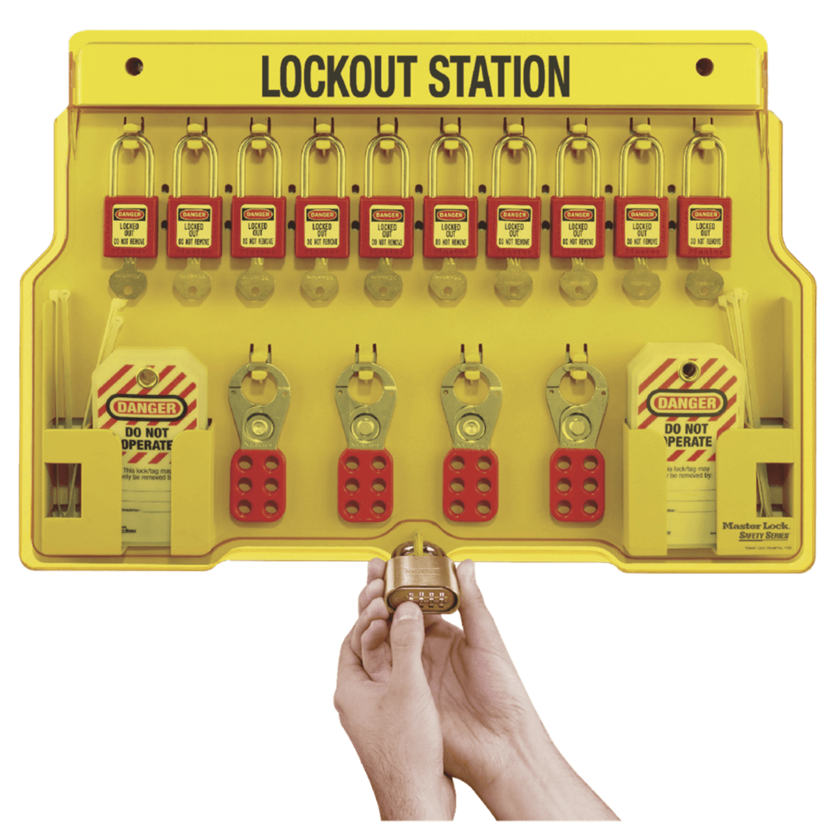 Master Lock® 10-Lock Padlock Station, ZENEX™ Thermoplastic Padlocks, 1483BP410