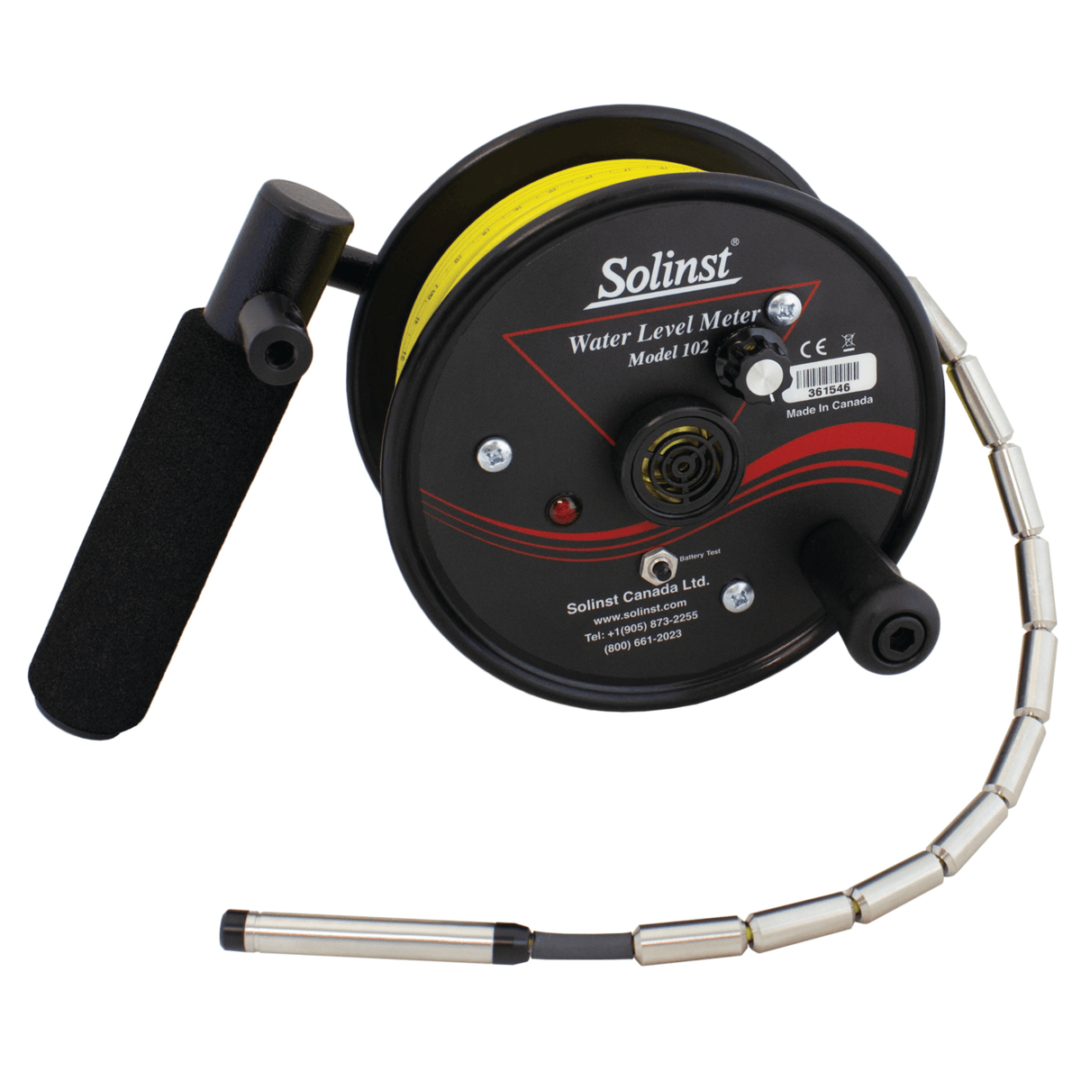 Solinst 102M Mk2 Mini Level Meter, P10 Stainless Steel Probe, N2, 80'L Marked Cable, 114861