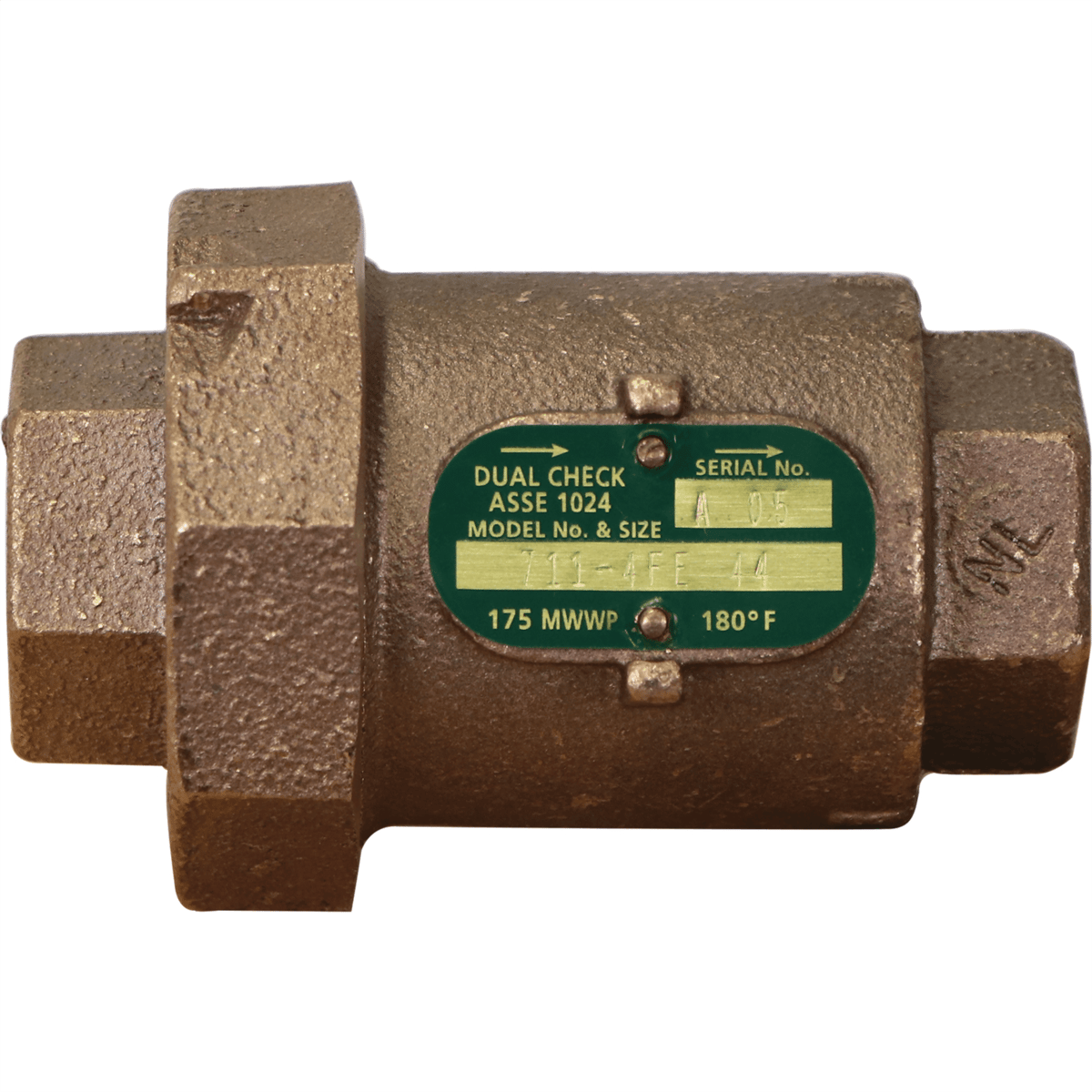 A.Y. McDonald 711-4FE 44 Inline Dual CHK 1 FNPT x 1 FNPT-NL, 5135-474