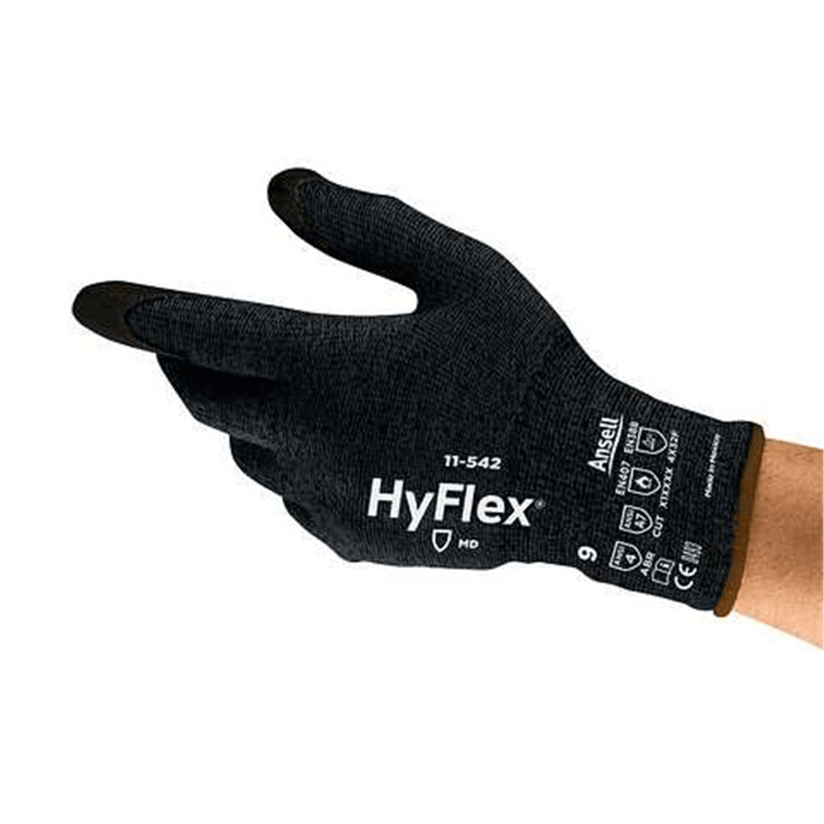 HyFlex 11-542 Abrasion-Reistant Gloves Cut Protection Level A2, Size S, 7.0 cm Palm Width