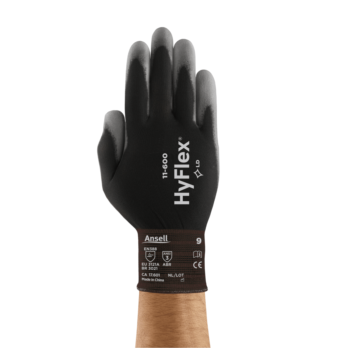 Hyflex 11-600 Industrial Gloves, Black, Size L, 9.0 cm Palm Width