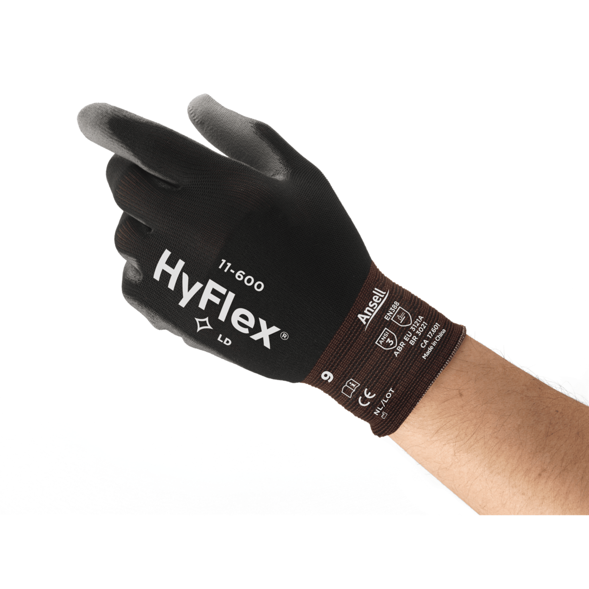 Hyflex 11-600 Industrial Gloves, Black, Size M, 8.0 cm Palm Width