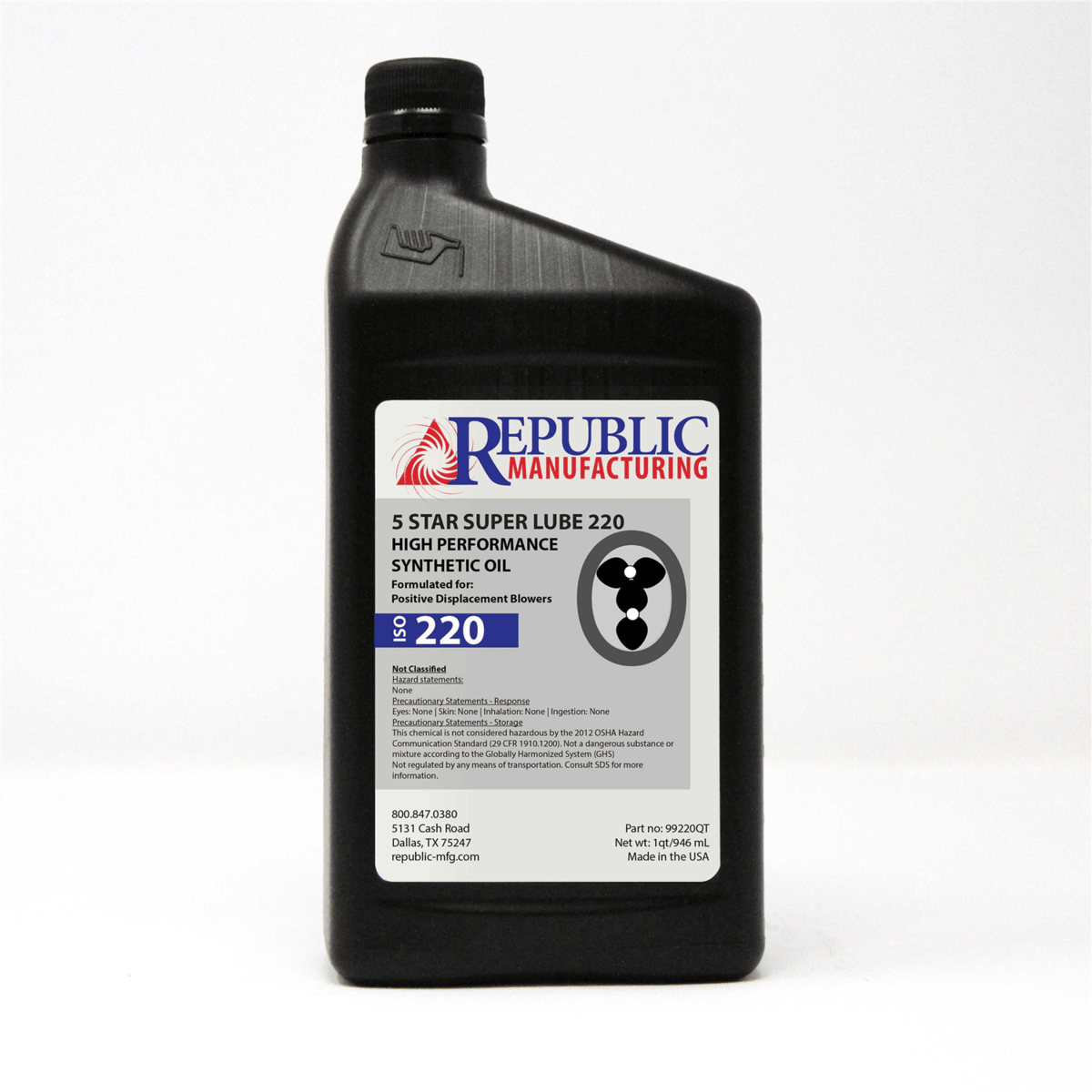 Republic Manufacturing 5 Star Vac Lube ISO 220, 1 Quart