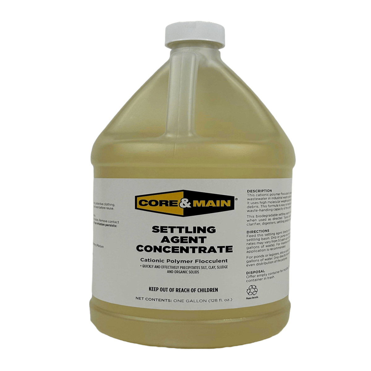 Core & Main Settling Agent Concentrate, Catonic Polymer Flocculent, 1 Gallon, 4/Pack