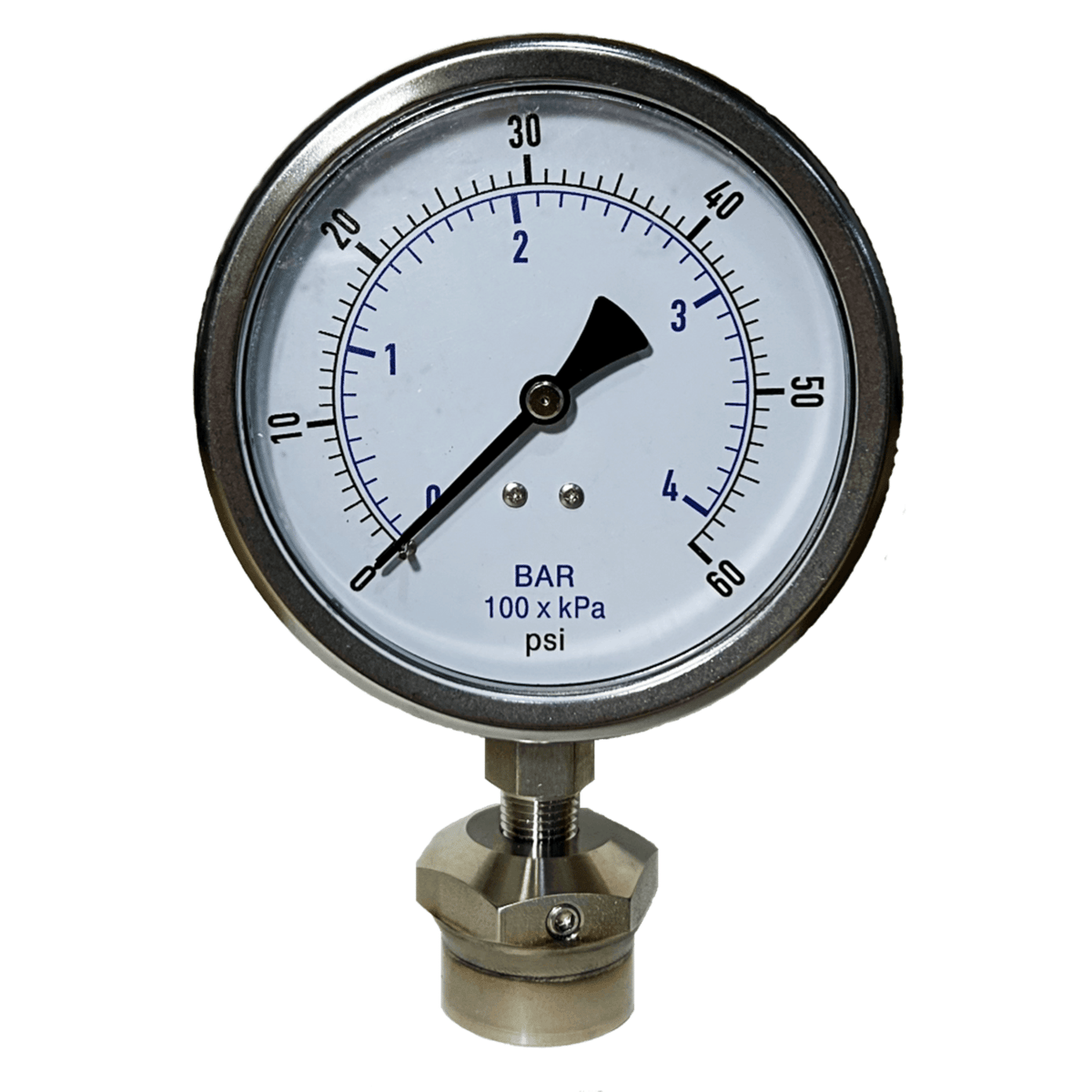 4" SS Pressure Gauge 60 PSI w/ 1/2" NPT(F) Hastelloy C Diaphragm Seal, Fluorolube® Fill