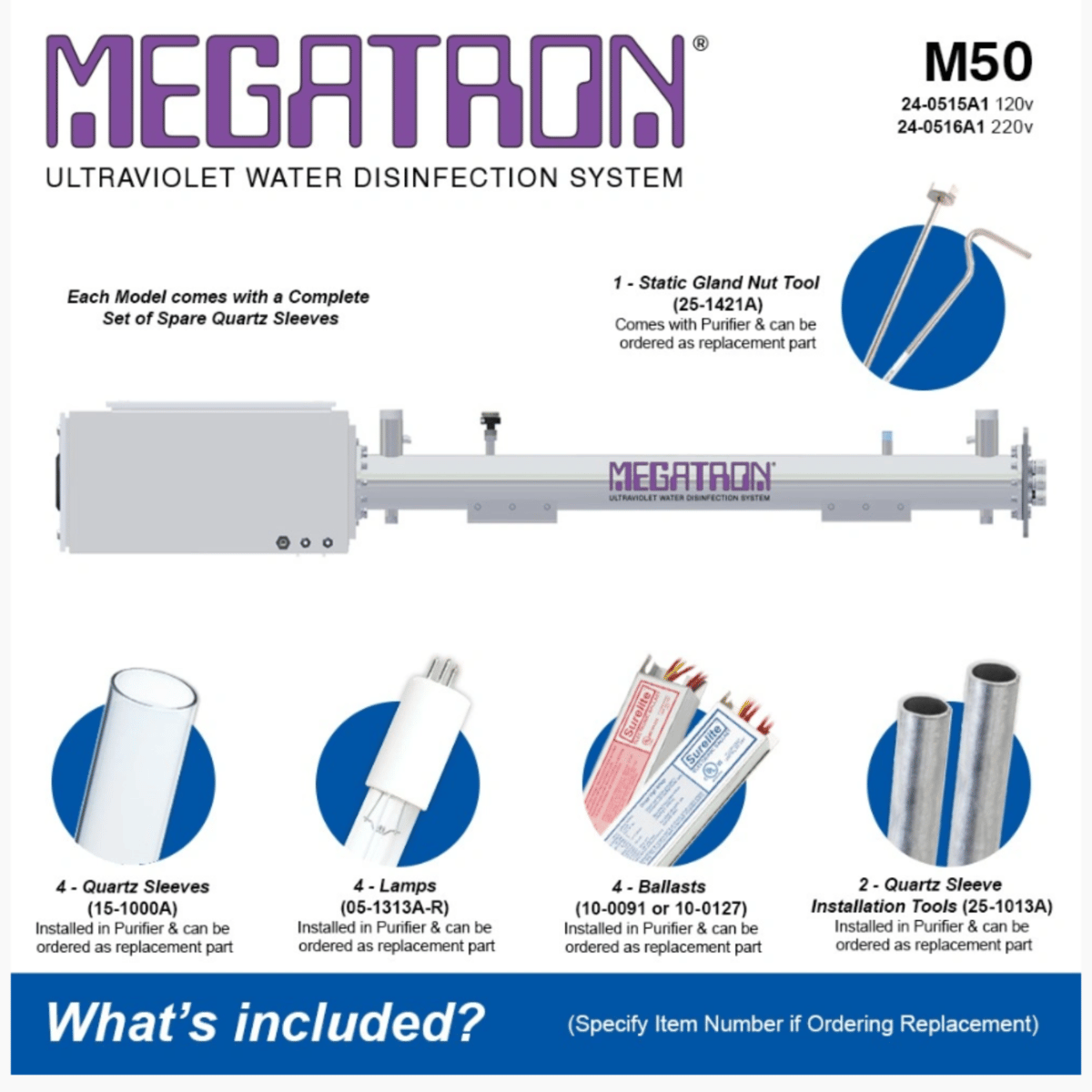 Atlantic Ultraviolet Megatron® Ultraviolet Water Purifier M50 w/ Automatic Wiper 120v