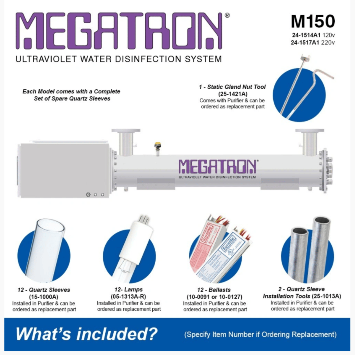 Atlantic Ultraviolet Megatron® Ultraviolet Water Purifier M150 w/ Automatic Wiper 120v