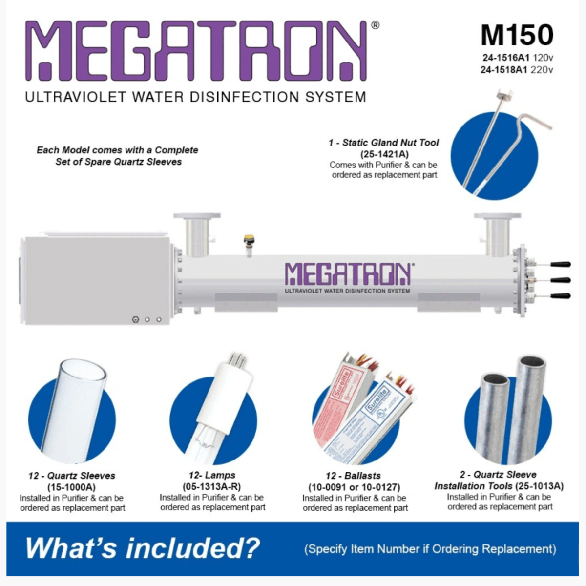 Atlantic Ultraviolet Megatron® Ultraviolet Water Purifier M150 120v Manual Wiper