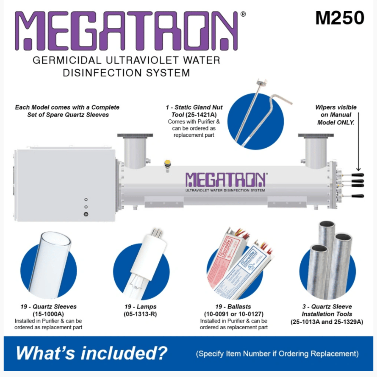 Atlantic Ultraviolet Megatron® Ultraviolet Water Purifier M250 120v Manual Wiper