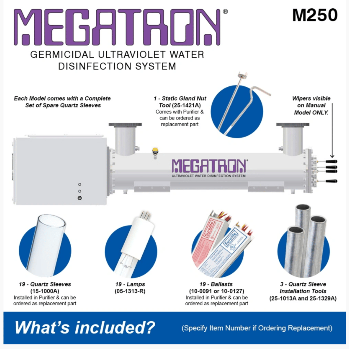 Atlantic Ultraviolet Megatron® Ultraviolet Water Purifier M250 w/ Automatic Wiper 120v
