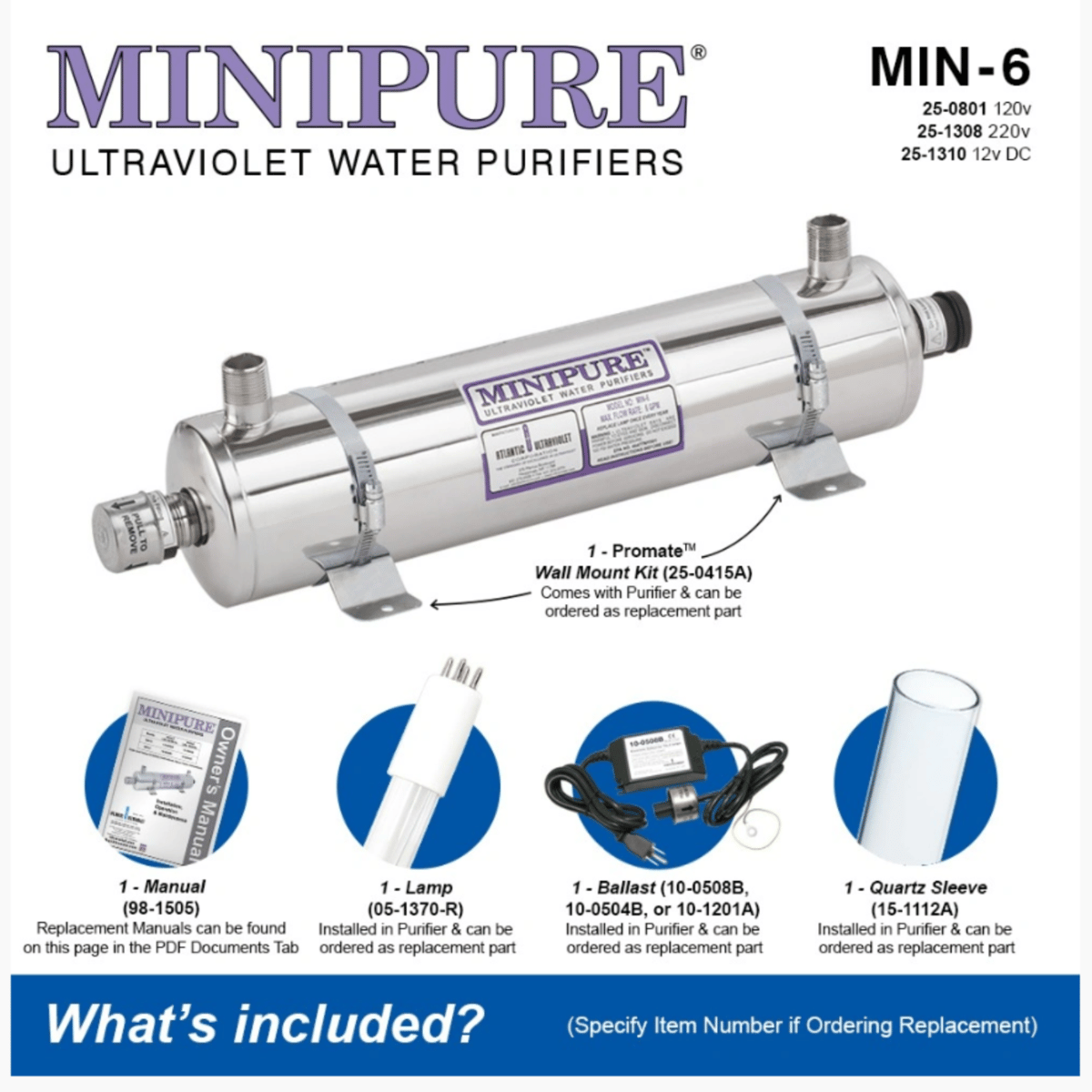 Atlantic Ultraviolet Minipure® Ultraviolet Water Purifier MIN-6, 6 gpm, 120v, 25-0801