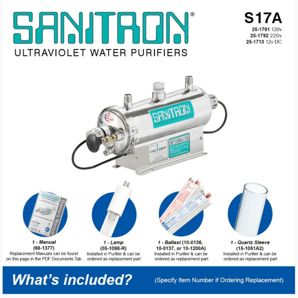 Atlantic Ultraviolet Sanitron® Ultraviolet Water Purifier S17A, 3 gpm, 120v , 25-1791