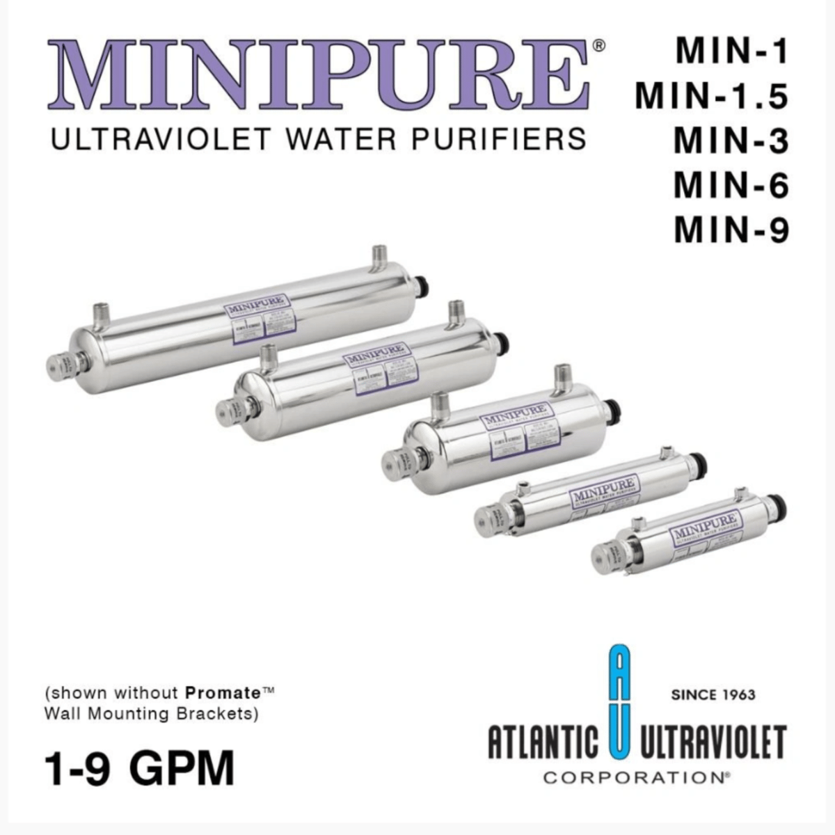 Atlantic Ultraviolet Minipure® Ultraviolet Water Purifier MIN-9, 9 gpm, 120v, 25-1915