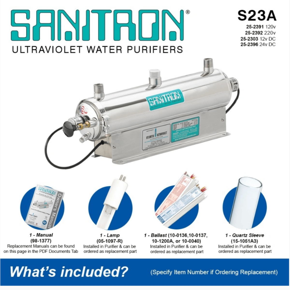 Atlantic Ultraviolet Sanitron® Ultraviolet Water Purifier S23A, 6 gpm, 120v , 25-2391
