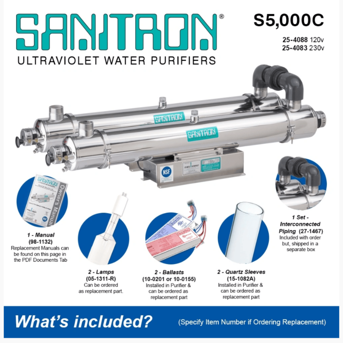 Atlantic Ultraviolet Sanitron® Ultraviolet Water Purifier S5,000C, 83 gpm, 120v, 25-4088