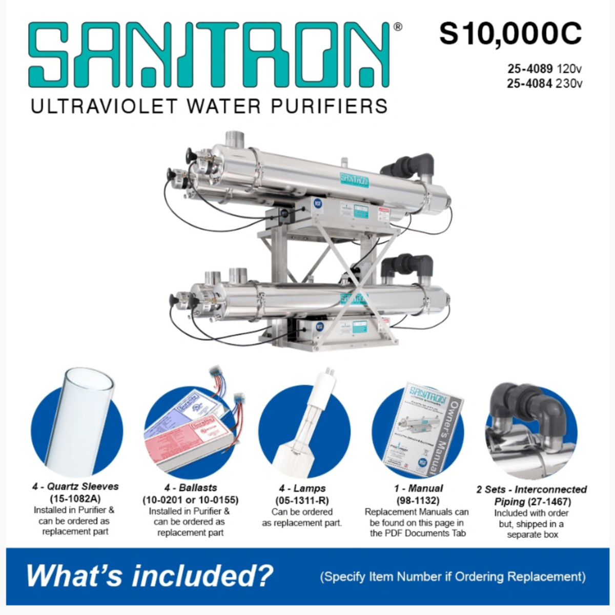 Atlantic Ultraviolet Sanitron® Ultraviolet Water Purifier S10,000C, 166 gpm, 120v, 25-4089