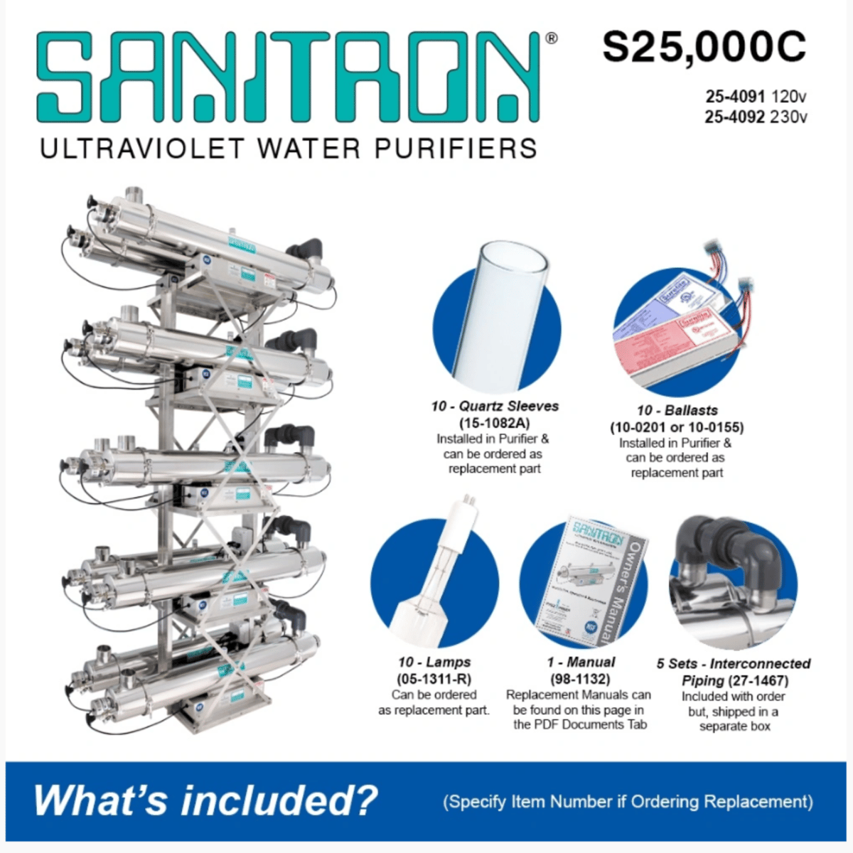 Atlantic Ultraviolet Sanitron® Ultraviolet Water Purifier S25,000C, 416 gpm, 120v, 25-4091