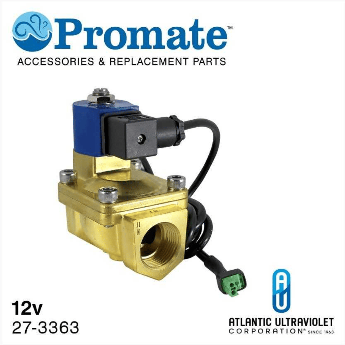Atlantic Ultraviolet Promate™ Solenoid Valve, 12v, 1" NPT Lead-Free Brass, NSF 27-3363