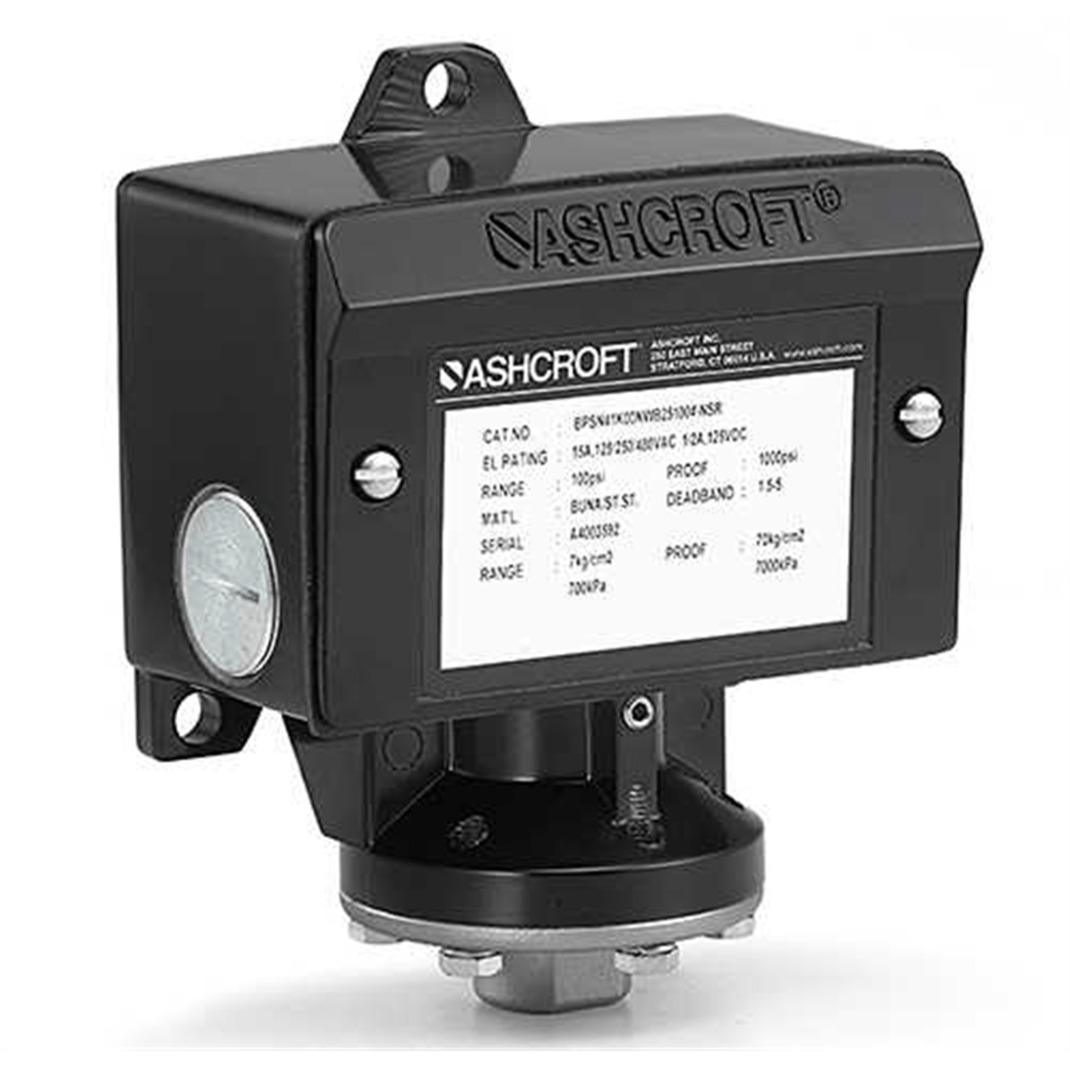 Ashcroft B Series Pressure Switch, General Purpose, Buna-N Seal, 600 psi, B424B600#