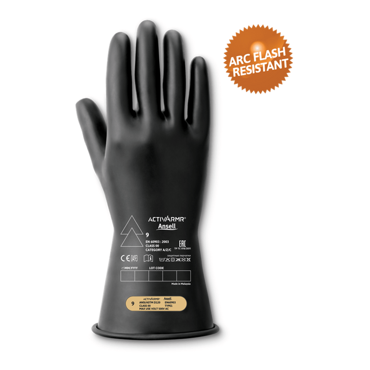 ActivArmr Electrical Insulating Gloves Class 00, Ultra-Lightweight, Black, Straight Cuff, Size S