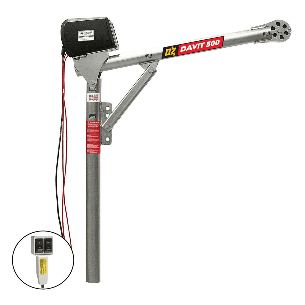 OZ Lifting 500 lbs. Steel Davit Crane w/ 12V DC Electric Winch OZ500DAV-DCW