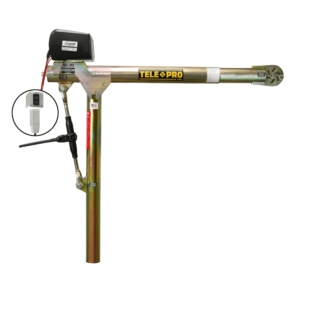 OZ Lifting 500 lbs. Tele-Pro® Davit Crane w/ 12V DC Electric Winch OZTP500DAV-DCW