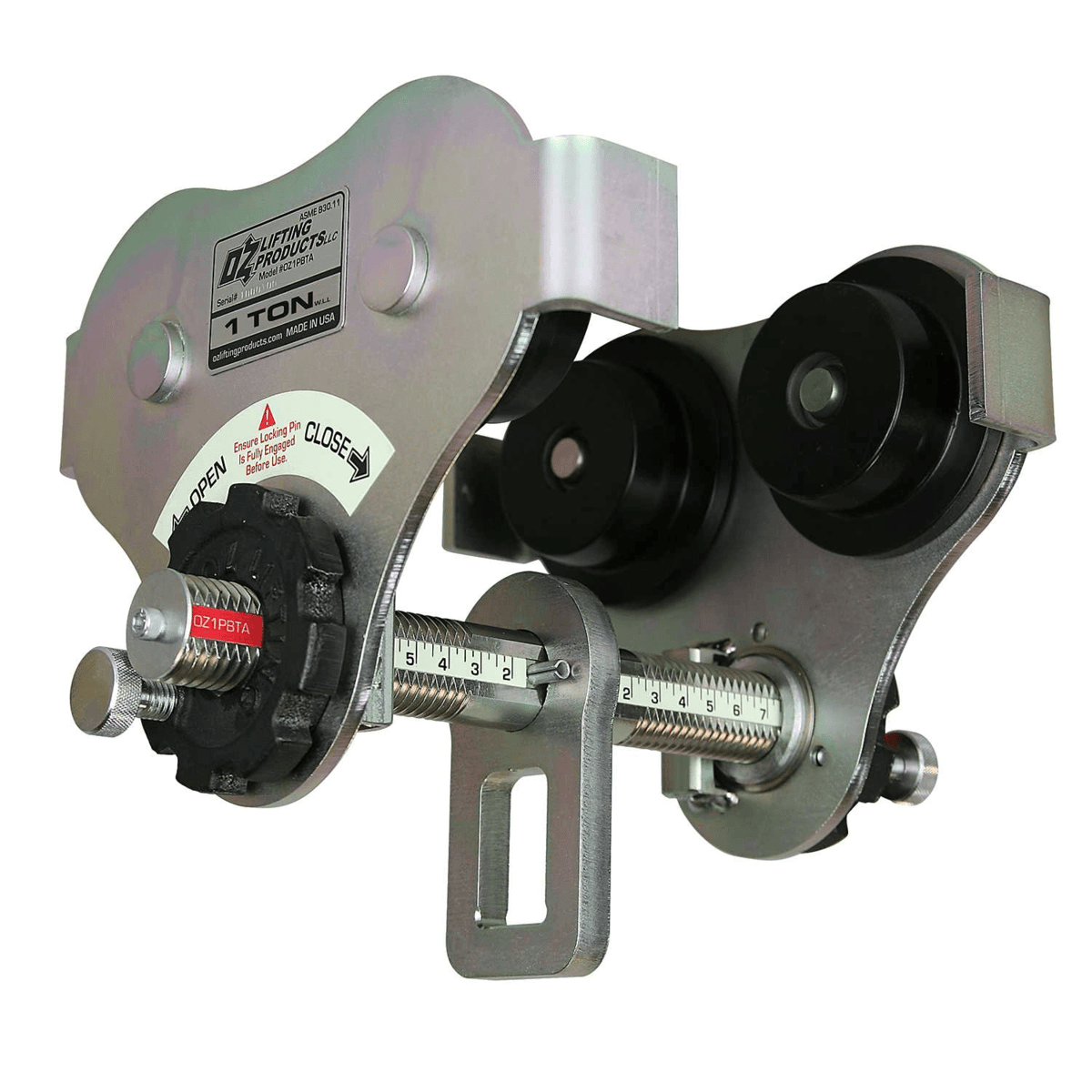 Oz Lifting 1 T Push Beam Trolley w/ up to 8" Flange Width, Made in USA OZ1PBTA