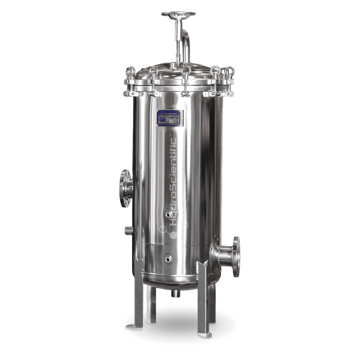 HydroScientific Swing Bolt 170 Jumbo Filter Housing, 4 Filter Capacity, 6" Flange, 304 SS