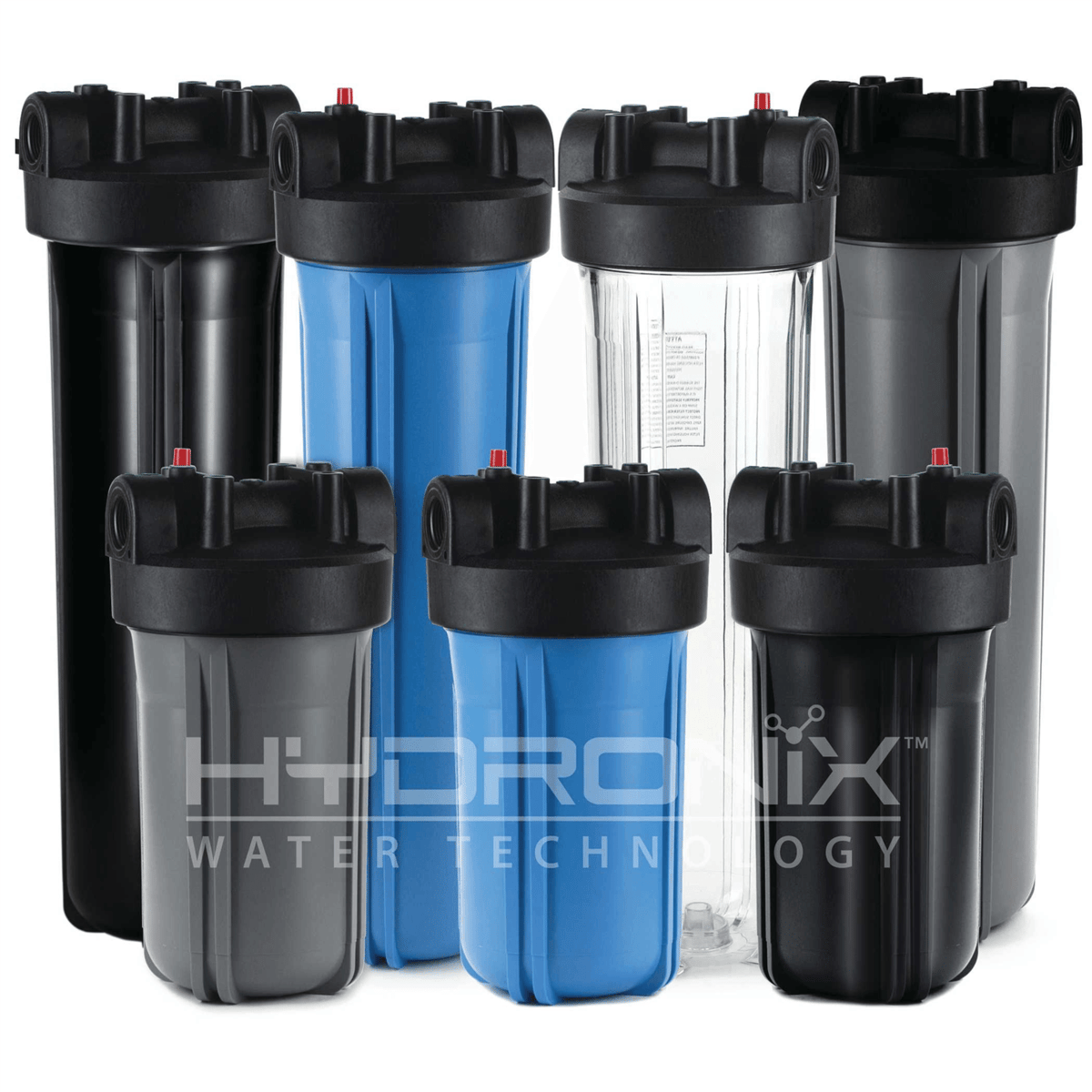 Housing for 4.5" Diameter Filter Cartridges, 10" Black Body, Black Cap PR, 3/4" Connections