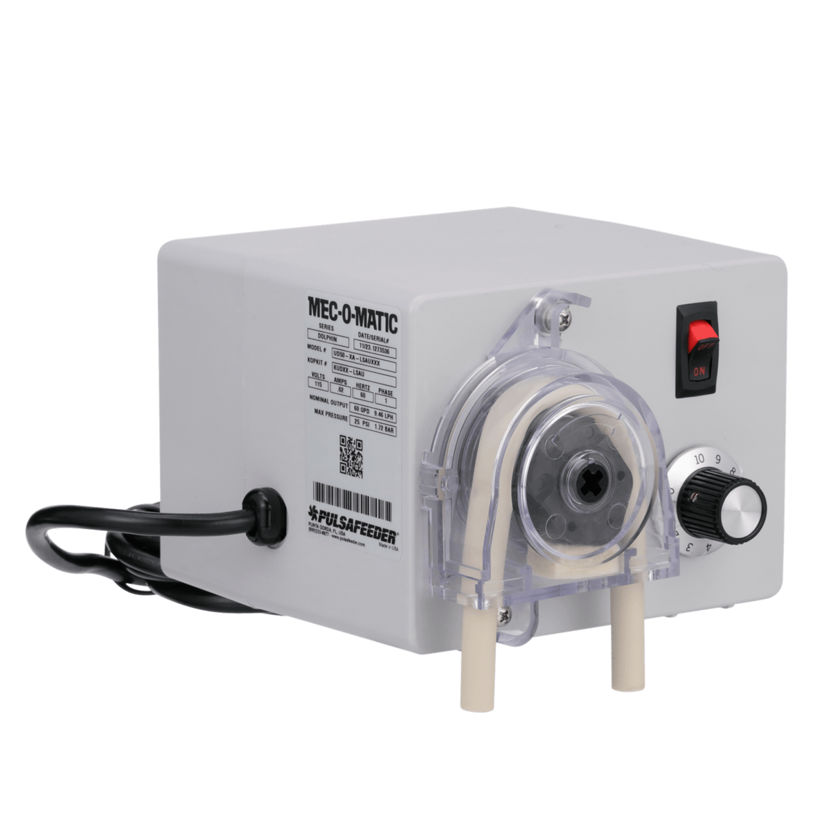 Mec-O-Matic Dolphin Series Peristaltic Pump, UD10-XA-LSAUXXX, 13 GPD, 25 PSI Max, 115VAC