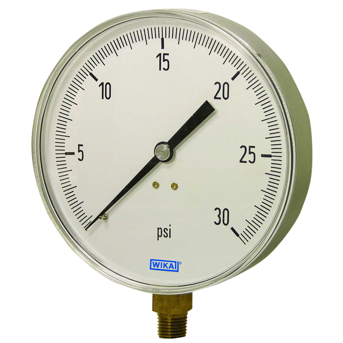 WIKA 111.25 Pressure Gauge, Brass, SS Case, 4-1/2", lower mount, 1/4", Dry, 0-160 PSI