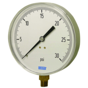 WIKA 111.25 Pressure Gauge, Brass, SS Case, 4-1/2", lower mount, 1/4", Dry, 0-160 PSI