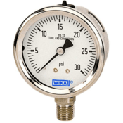 WIKA 232.53 Pressure Gauge, SS, SS Case, 4", lower mount, 1/4", Dry, 0-160 PSI