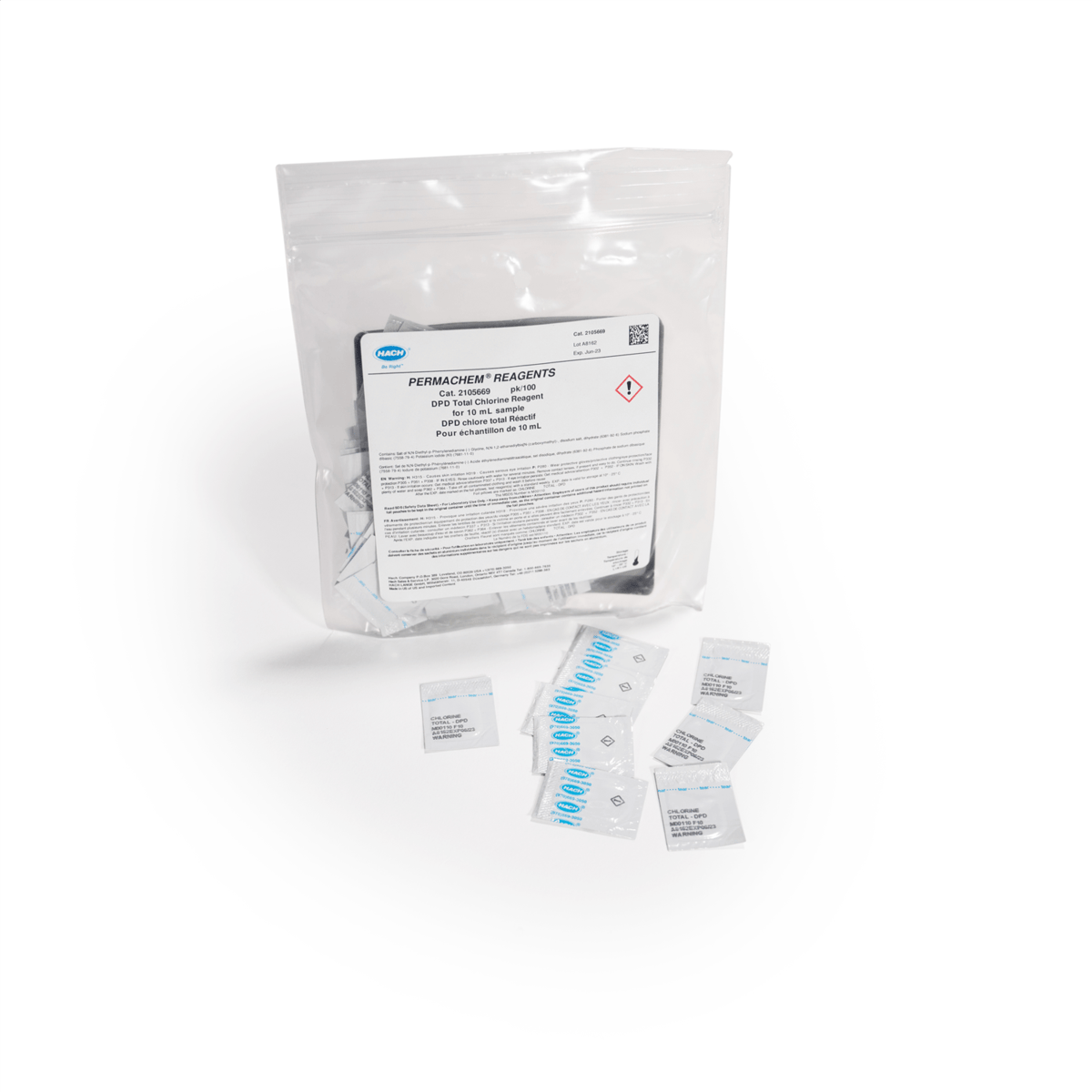 Hach DPD Total Chlorine Reagent Powder Pillows, 10 mL, pk/100, 2105669