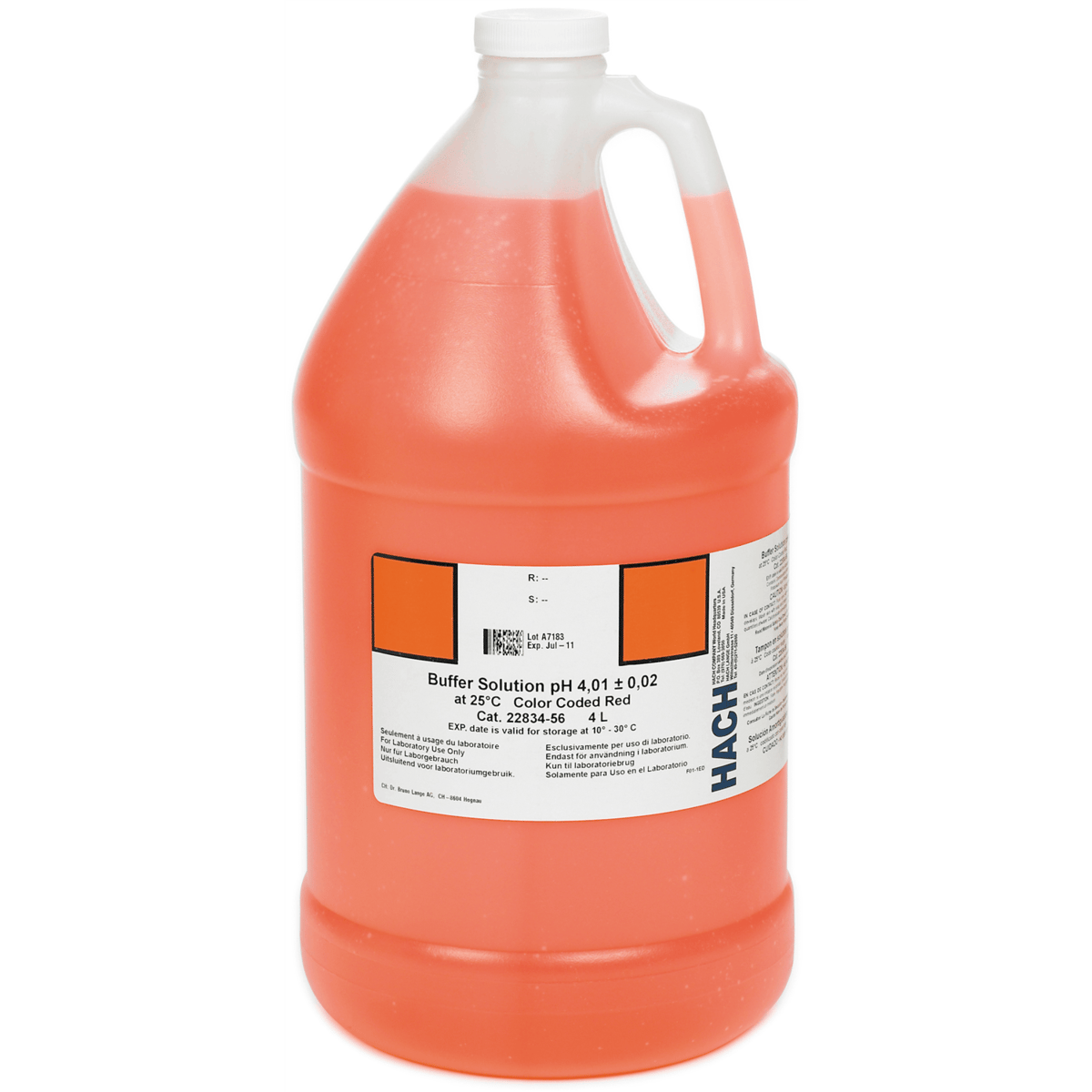 Hach Buffer Solution, pH 4.01, Color-coded Red, 4 L, 2283456