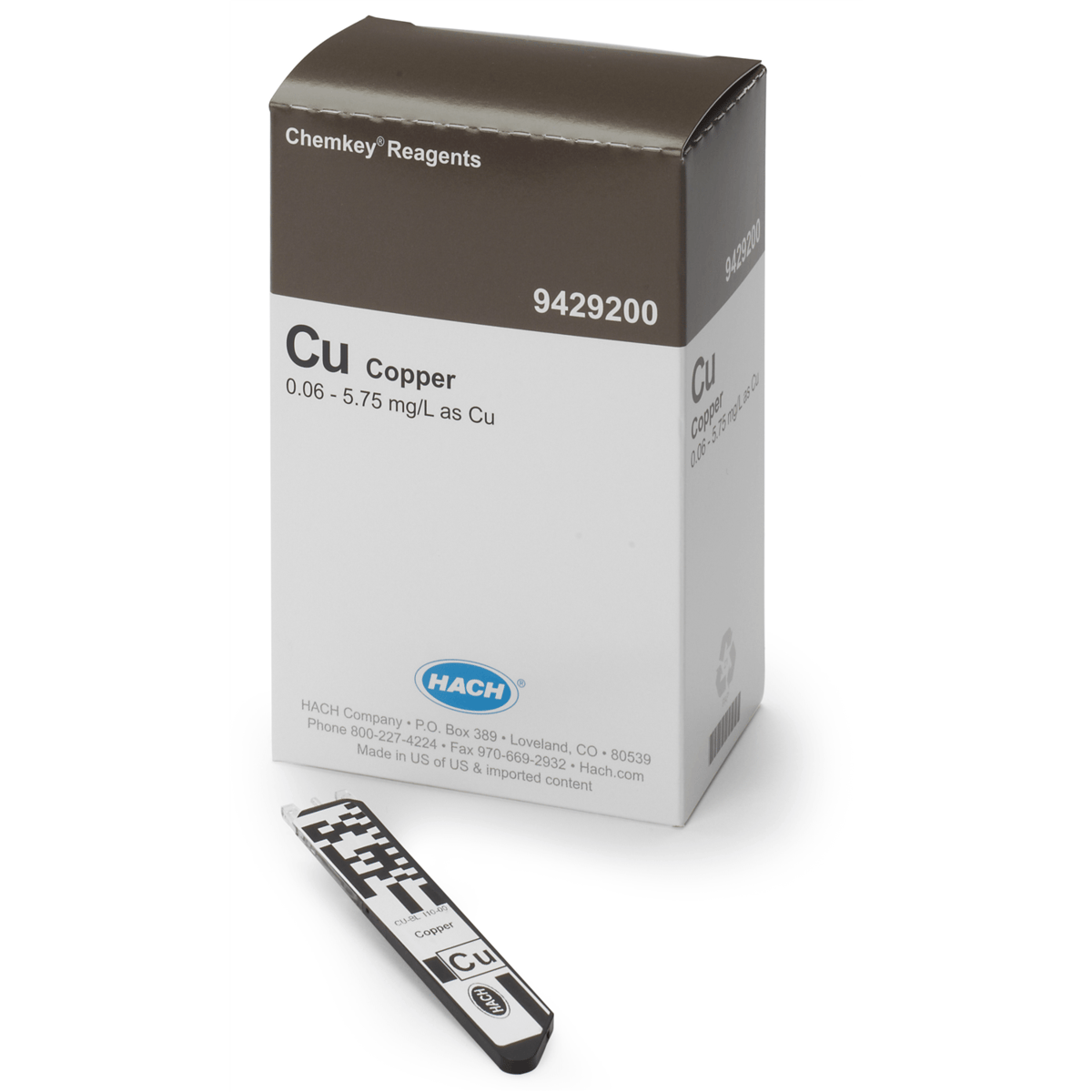 Hach Copper Chemkey® Reagents, 0.06-5.00 mg/L Cu, 25/Box, 9429200