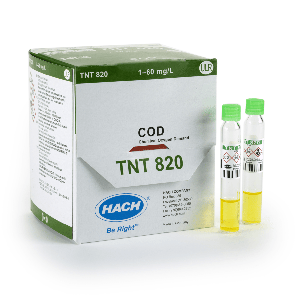 Hach COD TNTplus Vial Test, ULR, 1-60 mg/L COD , 25 Tests, TNT820